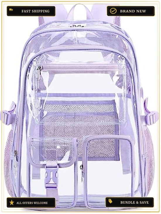 Large Clear Backpack PVC Heavy Duty Waterproof School Bookbag main image 4